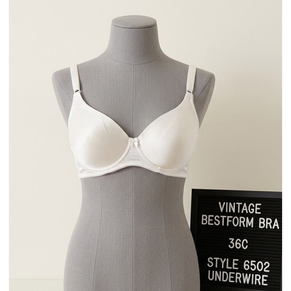 Vintage Bestform 36C Bra White Lace Satin Full Coverage Style 6502 Underwire